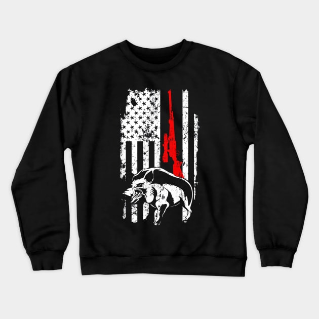 Boar Hunting Hog Hunting Deer Duck Hunting American Flag Crewneck Sweatshirt by Kiwistore